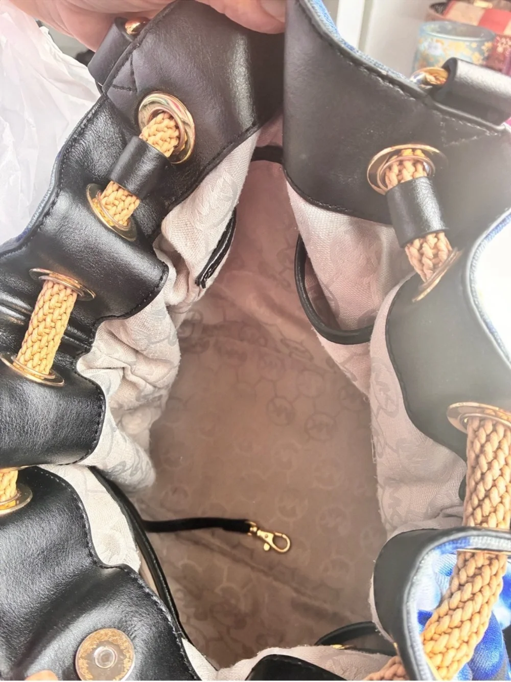 Michael Micheal Kors Blue Tie-Dye Drawstring Tote